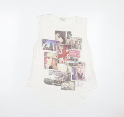 New Look Women’s White Graphic Sleeveless Tank Top UK 10 Viscose