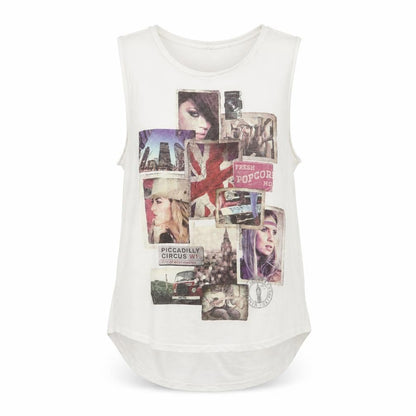 New Look Women’s White Graphic Sleeveless Tank Top UK 10 Viscose