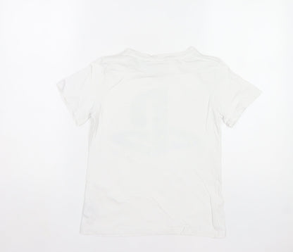 H&M Boys White PlayStation Logo T-Shirt 9-10 Years Regular Fit Cotton