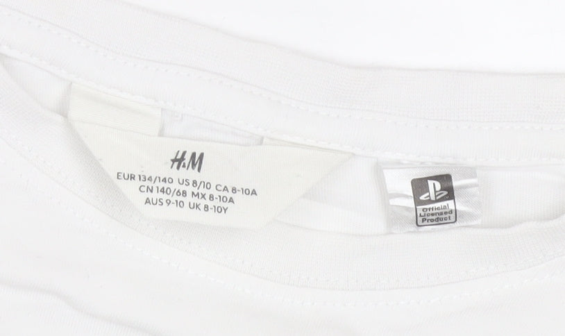H&M Boys White PlayStation Logo T-Shirt 9-10 Years Regular Fit Cotton
