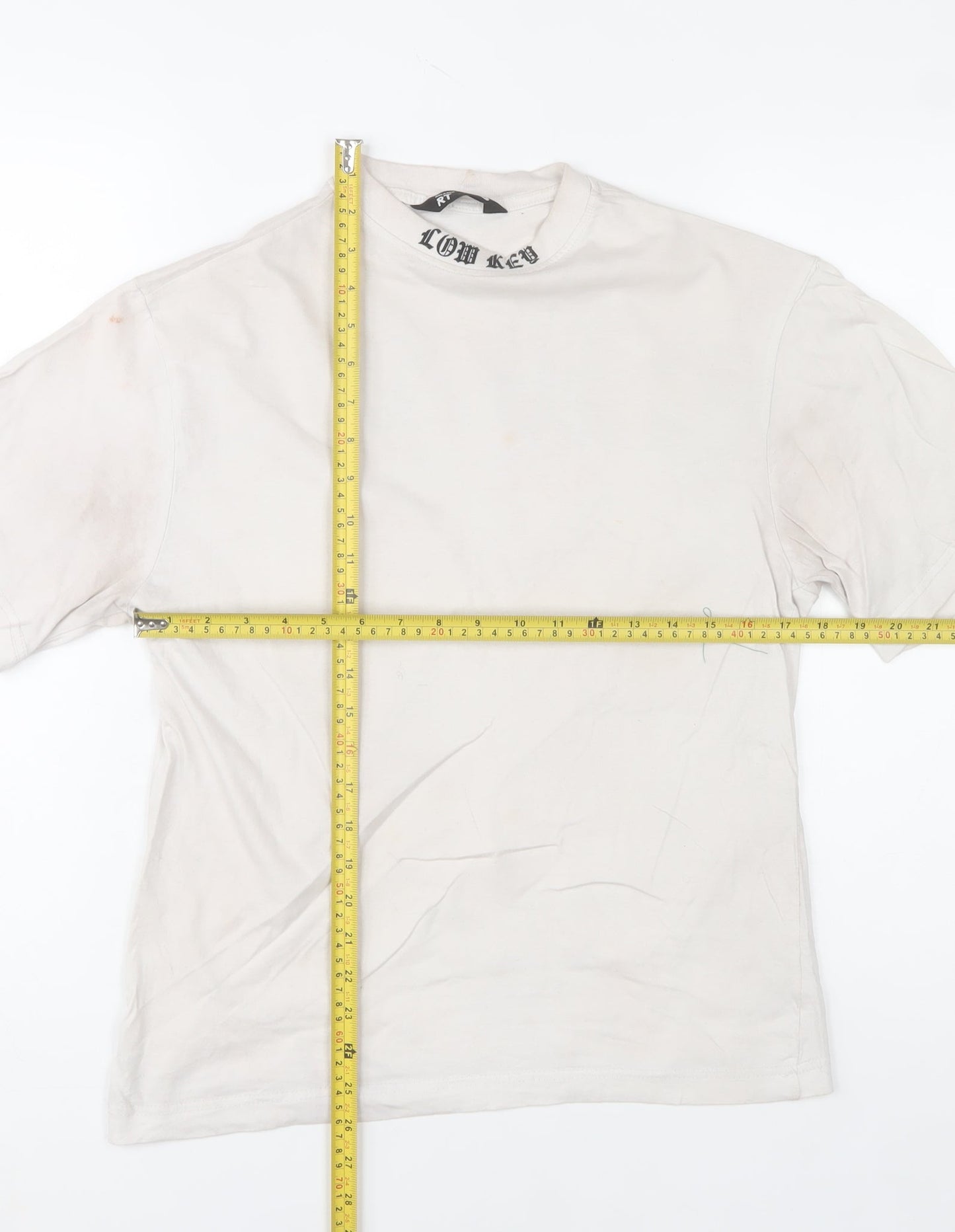 mrp Men’s White Relaxed Fit LOW KEY Graphic T-Shirt Size S