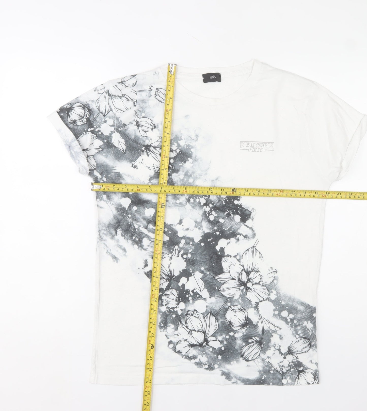 River Island Men's White Floral Crew Neck Short Sleeve T-Shirt Size S