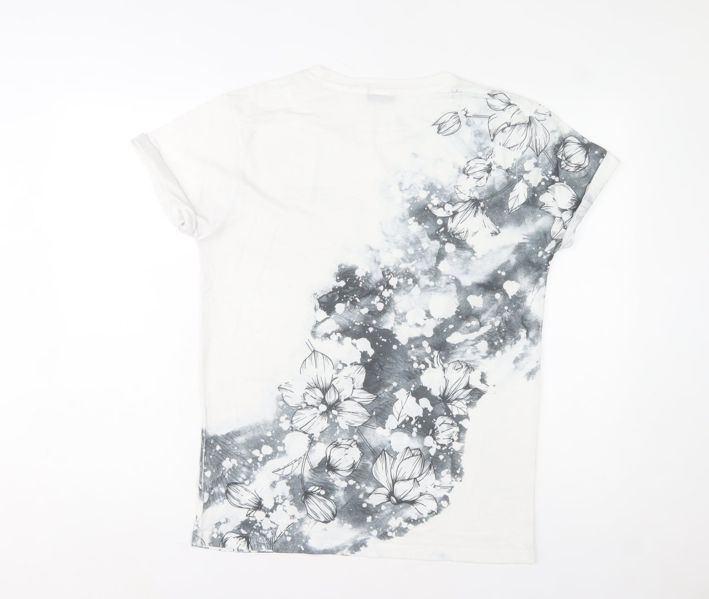 River Island Men's White Floral Crew Neck Short Sleeve T-Shirt Size S