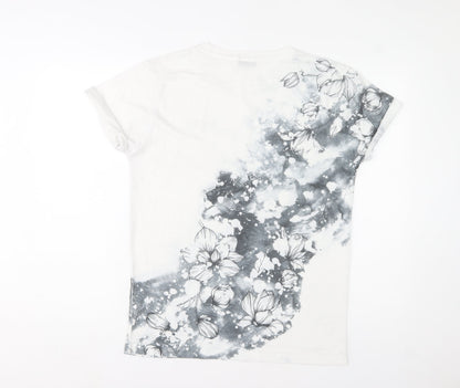 River Island Men's White Floral Crew Neck Short Sleeve T-Shirt Size S