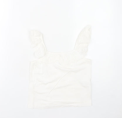 Jeff Banks Girls White 9-10 Years Cotton Ruffle Sleeve Camisole Top
