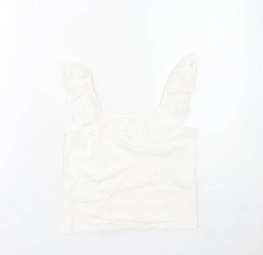 Jeff Banks Girls White 9-10 Years Cotton Ruffle Sleeve Camisole Top