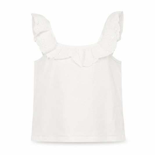 Jeff Banks Girls White 9-10 Years Cotton Ruffle Sleeve Camisole Top