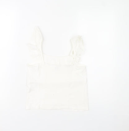 Jeff Banks Girls White 9-10 Years Cotton Ruffle Sleeve Camisole Top