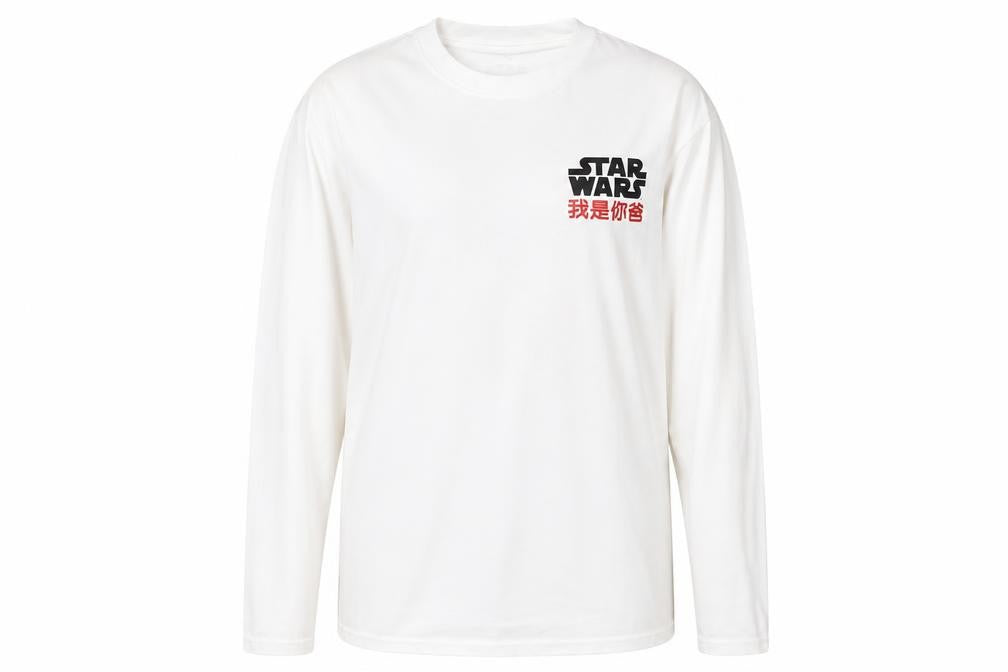 Front view of Star Wars Men's White Small Long Sleeve Graphic T-Shirt Darth Vader