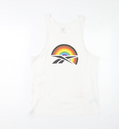 Reebok Men's White Rainbow Graphic Sleeveless T-Shirt M