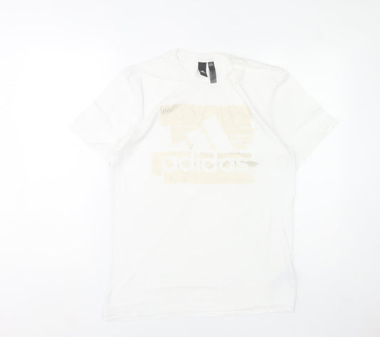 Adidas Men's White Crew Neck Graphic Print T-Shirt Size S