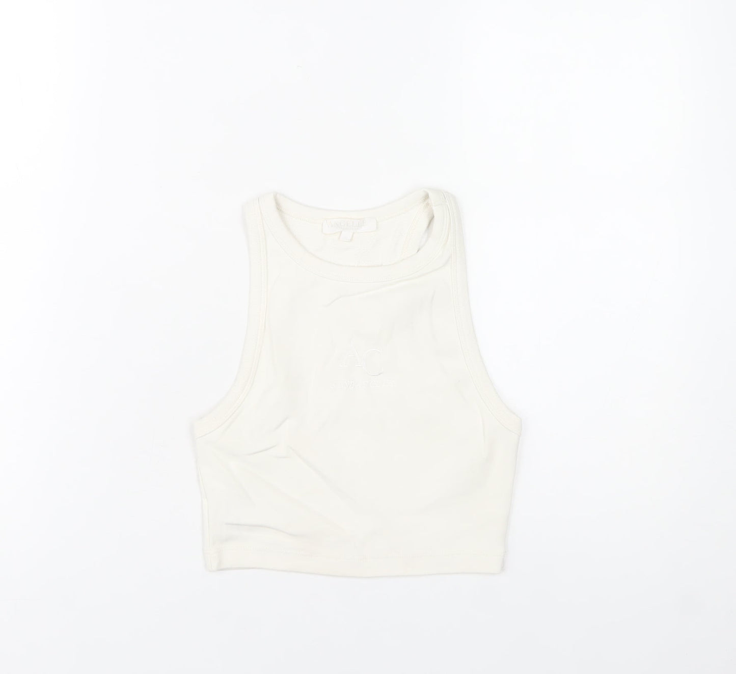 Angelle Collection Women's Ivory Cropped Racerback Tank Top Size S