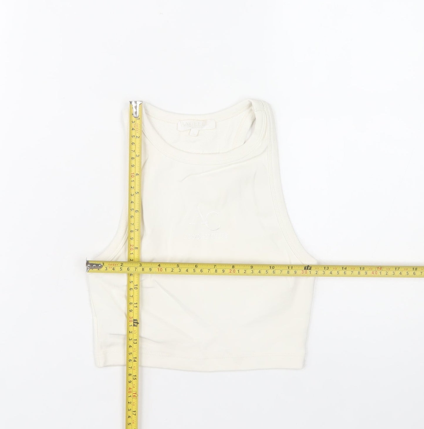 Angelle Collection Women's Ivory Cropped Racerback Tank Top Size S