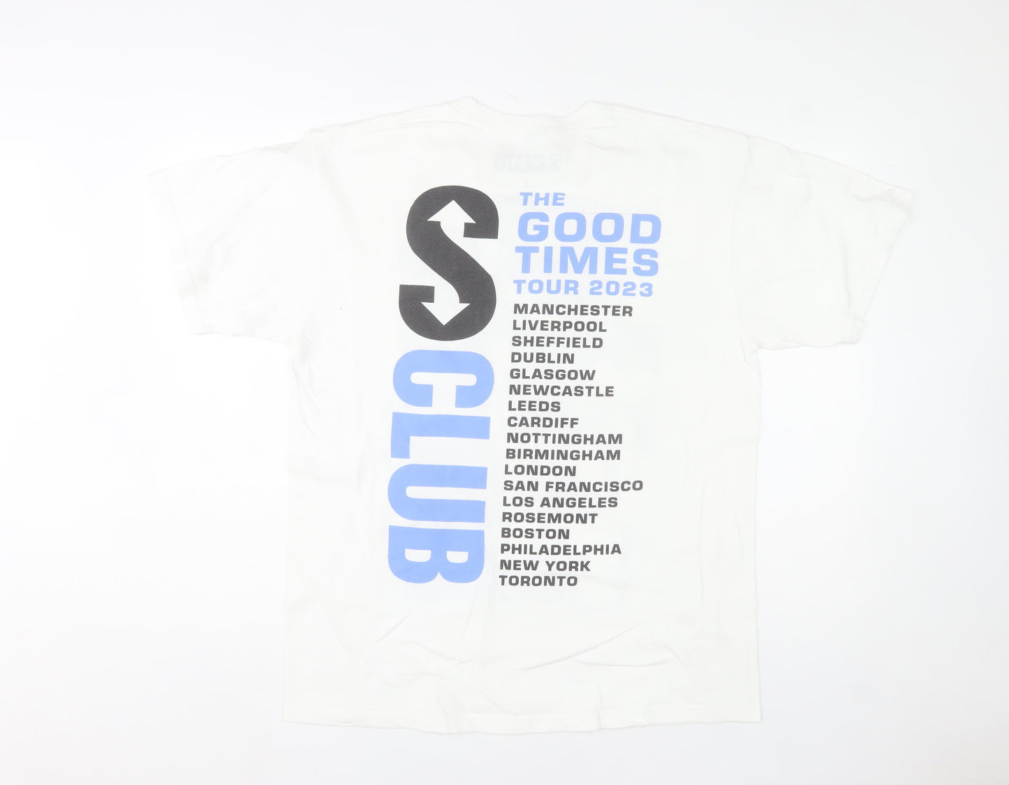 S Club Women's White L T-Shirt 2023 Tour Graphic Cotton Top
