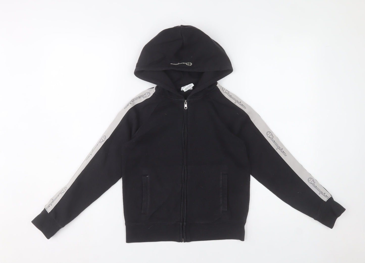 Champion Boys Black Full Zip Hoodie 9-10 Years Cotton Blend Logo Trim