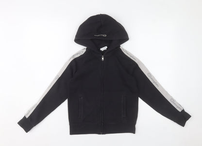 Champion Boys Black Full Zip Hoodie 9-10 Years Cotton Blend Logo Trim