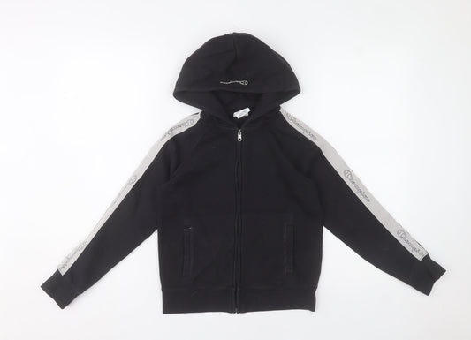 Champion Boys Black Full Zip Hoodie 9-10 Years Cotton Blend Logo Trim