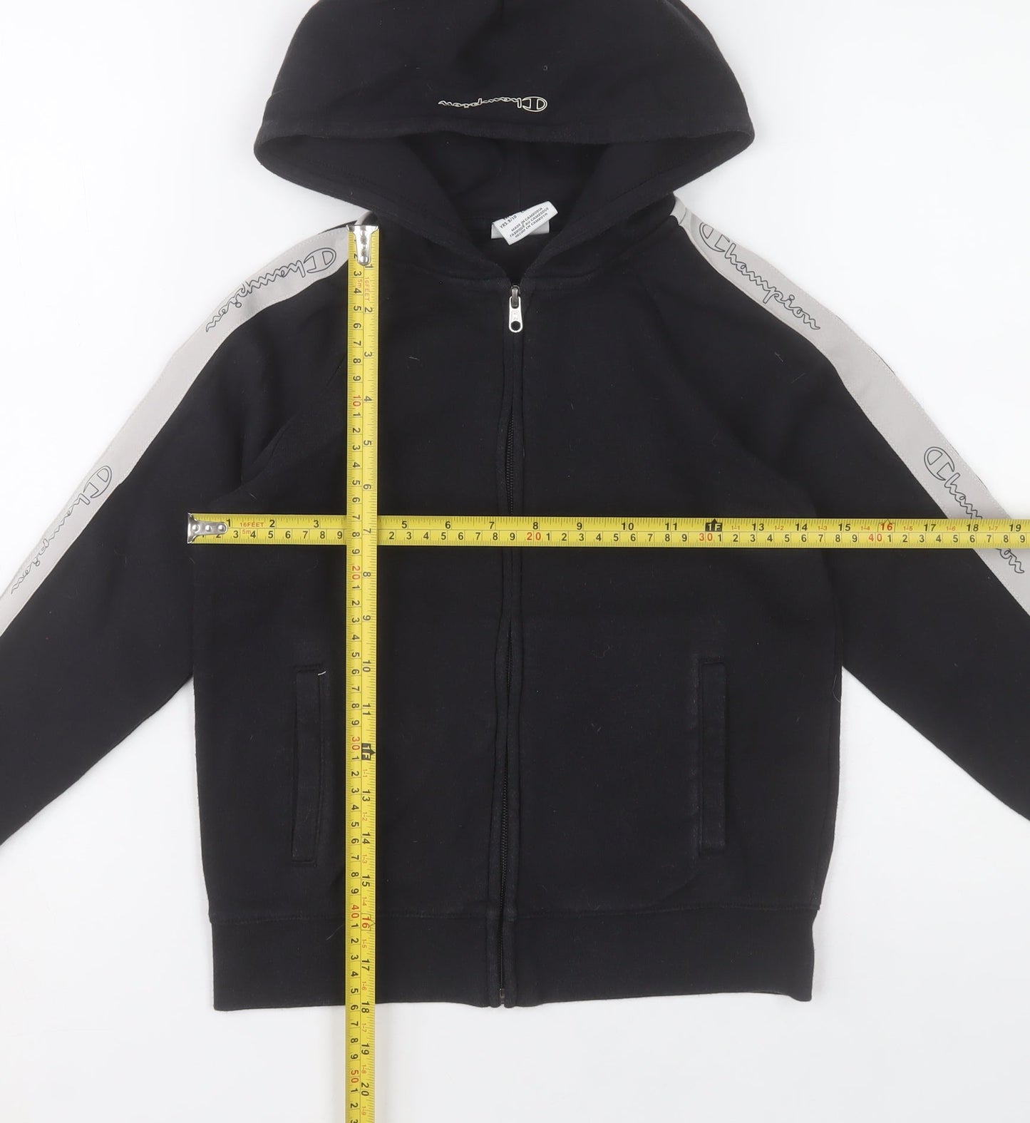 Champion Boys Black Full Zip Hoodie 9-10 Years Cotton Blend Logo Trim