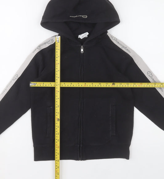 Champion Boys Black Full Zip Hoodie 9-10 Years Cotton Blend Logo Trim