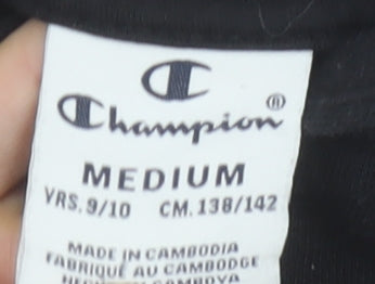 Champion Boys Black Full Zip Hoodie 9-10 Years Cotton Blend Logo Trim