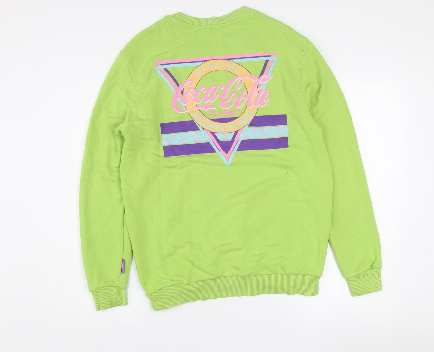 Bershka Women Lime Green Coca-Cola Graphic Sweatshirt XS Cotton Blend
