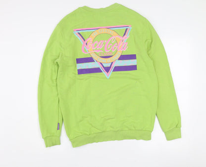 Bershka Women Lime Green Coca-Cola Graphic Sweatshirt XS Cotton Blend