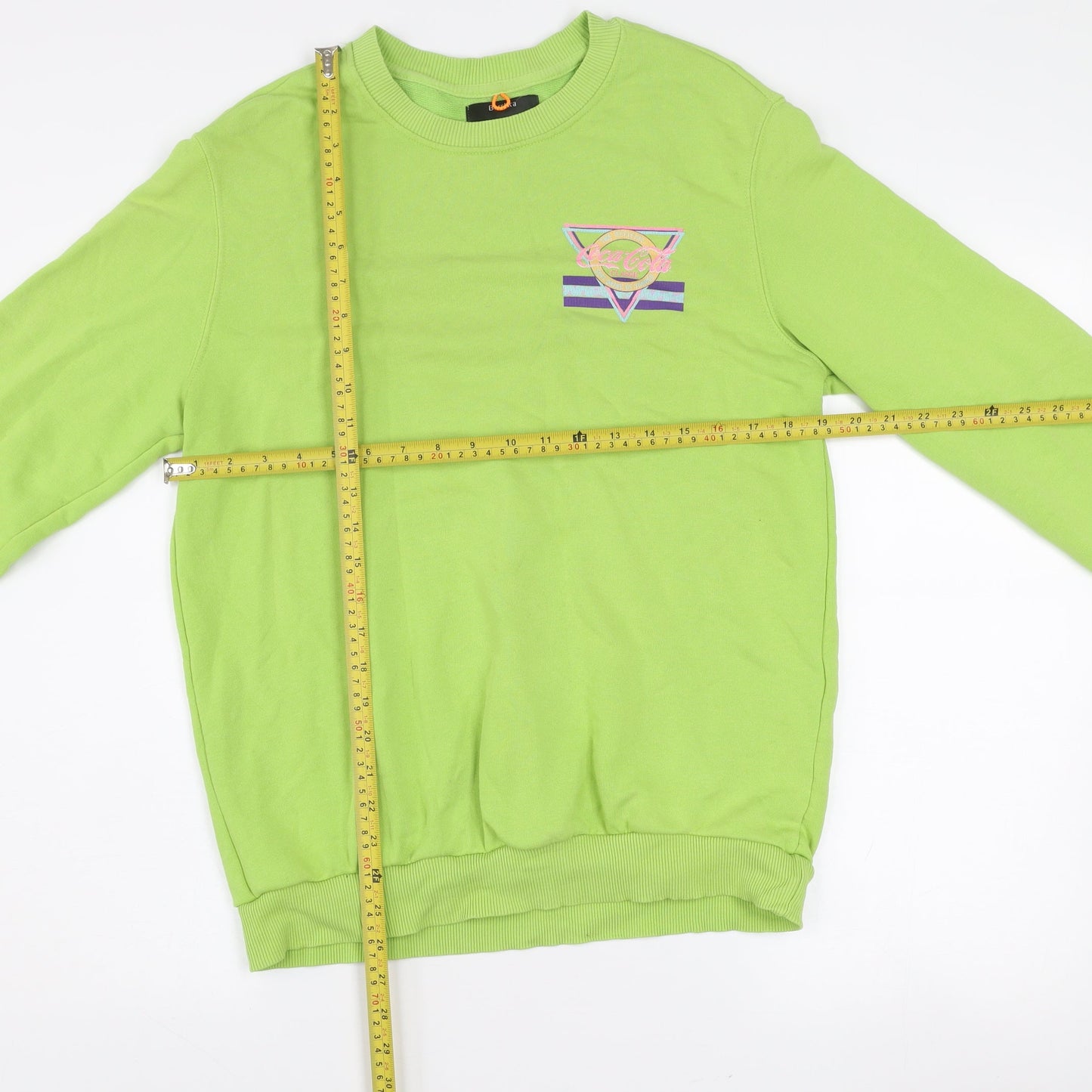 Bershka Women Lime Green Coca-Cola Graphic Sweatshirt XS Cotton Blend