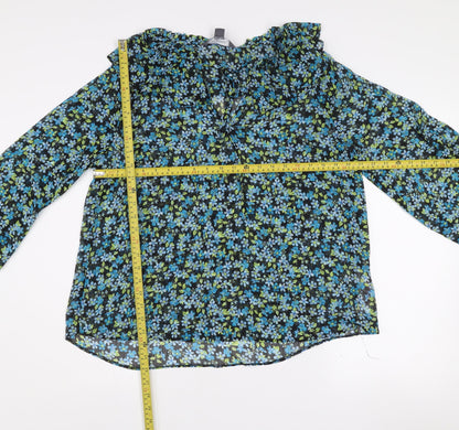 Primark Women's Black Floral Ruffle V-Neck Tunic Blouse Size 16
