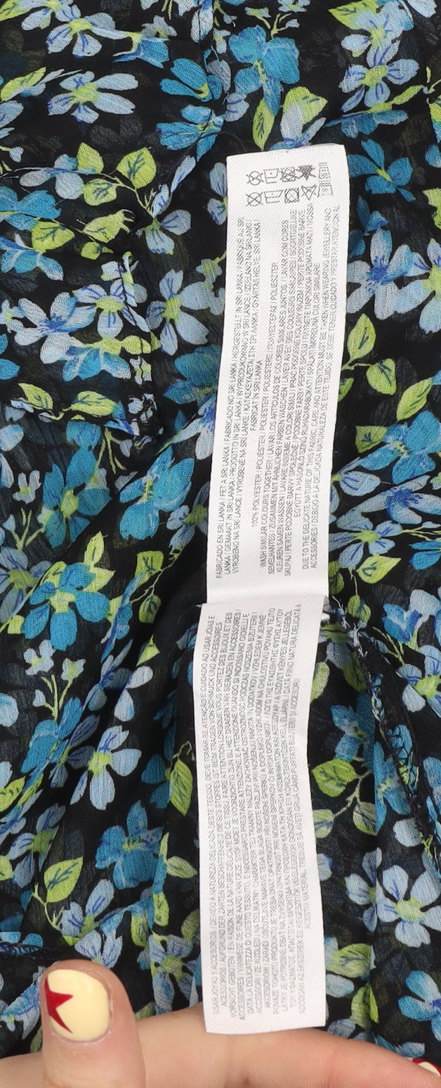 Primark Women's Black Floral Ruffle V-Neck Tunic Blouse Size 16