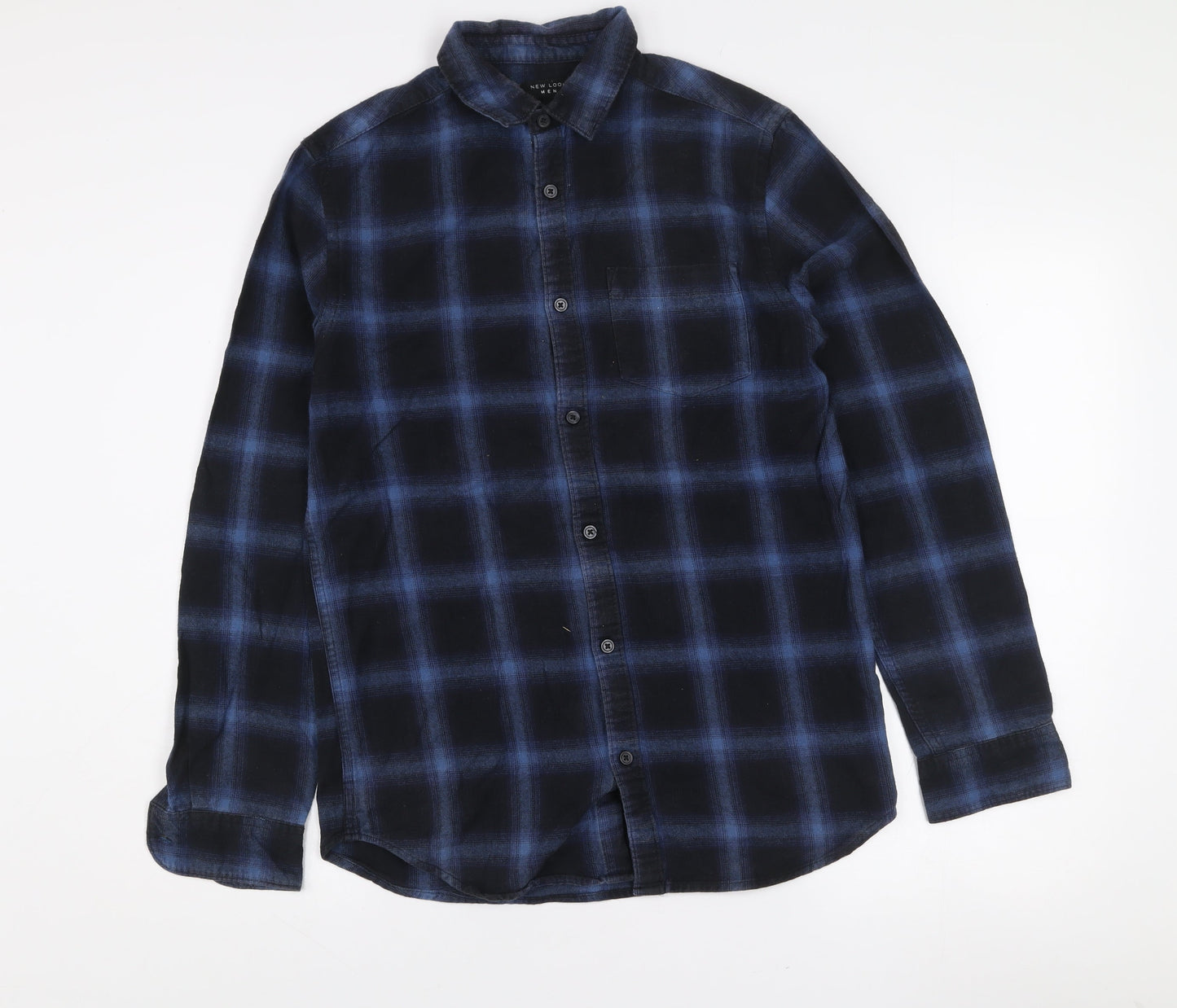 New Look Men Blue Check Flannel Button-Up Shirt S
