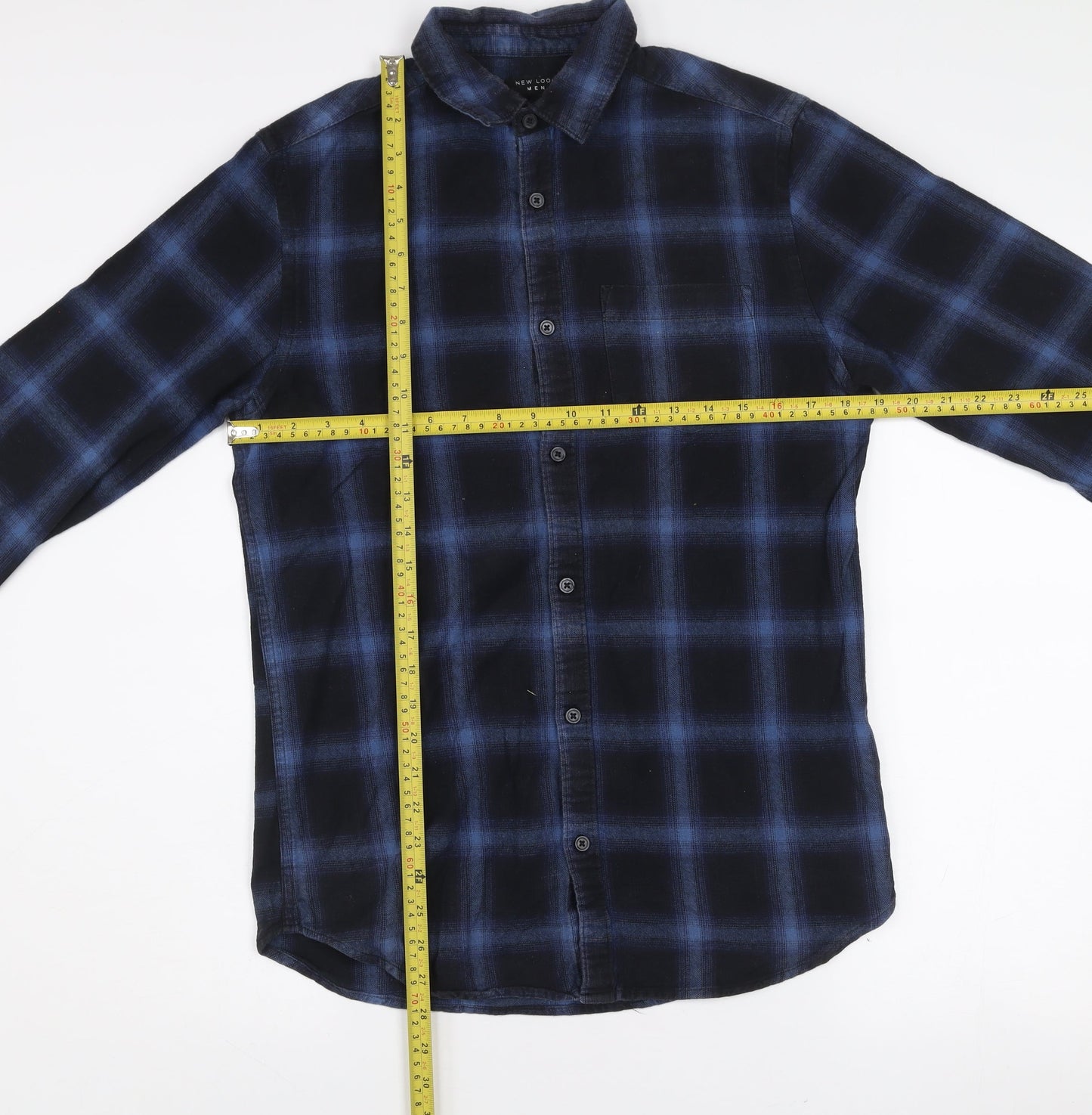 New Look Men Blue Check Flannel Button-Up Shirt S
