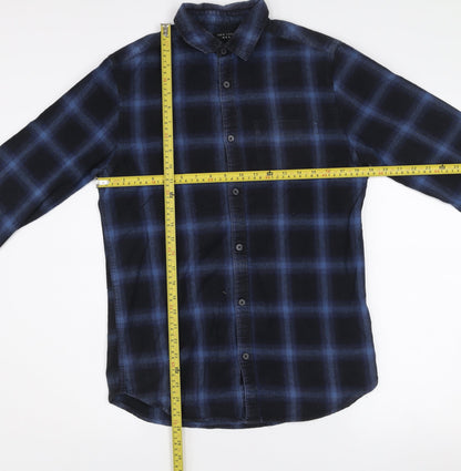 New Look Men Blue Check Flannel Button-Up Shirt S