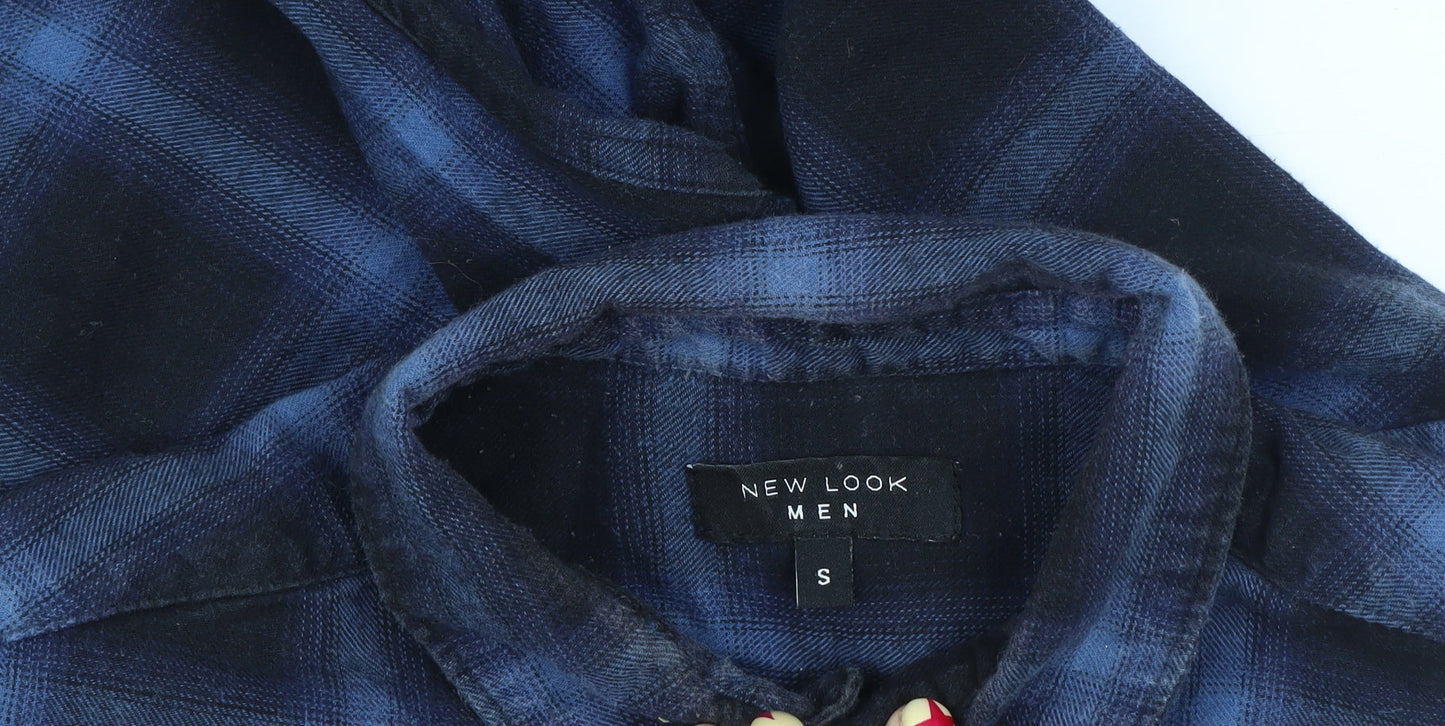 New Look Men Blue Check Flannel Button-Up Shirt S