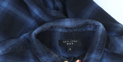 New Look Men Blue Check Flannel Button-Up Shirt S