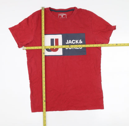Jack & Jones Men’s Red Logo Core Cotton Crew Neck T-Shirt Size M