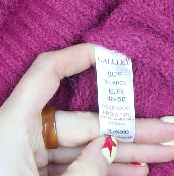 Gallery Womens Pink Mock Neck Chunky Knit Relaxed Fit Jumper XL