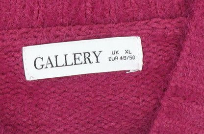 Gallery Womens Pink Mock Neck Chunky Knit Relaxed Fit Jumper XL