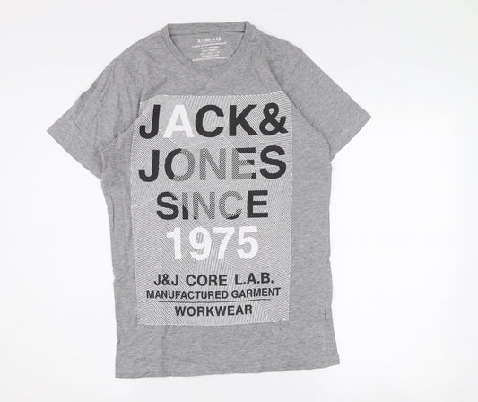 Jack & Jones Men's Grey Graphic Print Regular Fit T-Shirt Medium