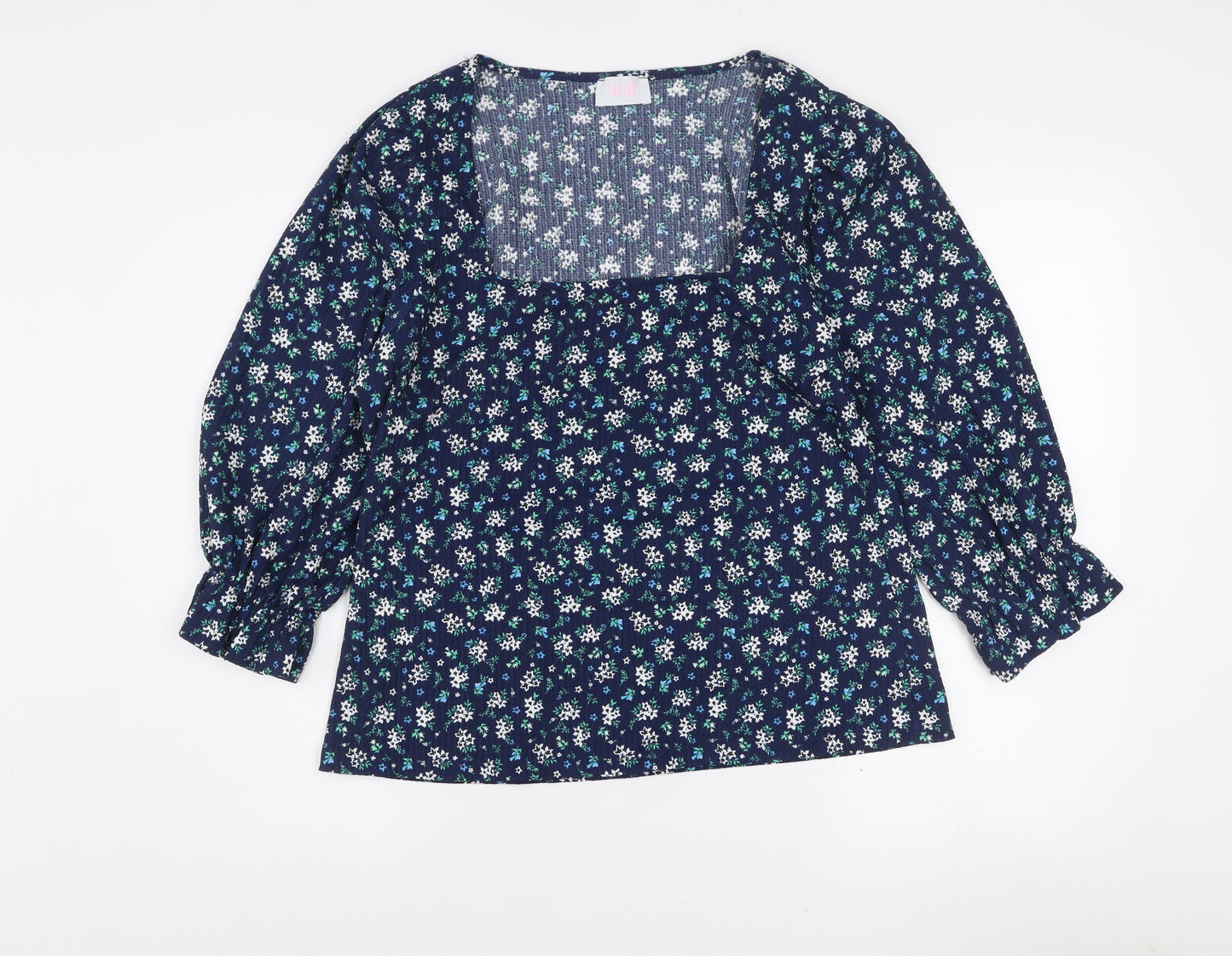 Savida Women's Blue Floral Long Sleeve Tunic Blouse Size 16