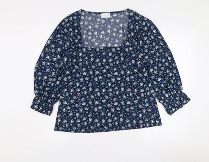 Savida Women's Blue Floral Long Sleeve Tunic Blouse Size 16