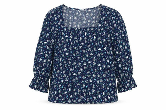 Savida Women's Blue Floral Long Sleeve Tunic Blouse Size 16