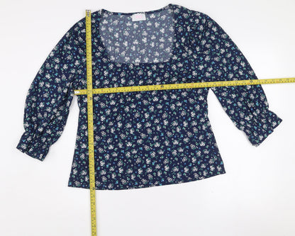 Savida Women's Blue Floral Long Sleeve Tunic Blouse Size 16