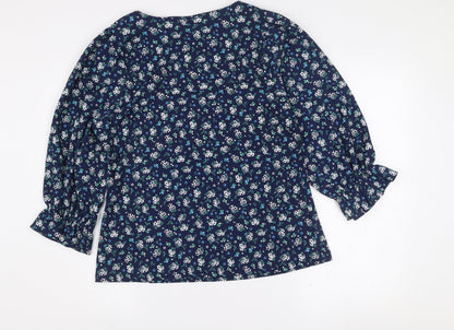 Savida Women's Blue Floral Long Sleeve Tunic Blouse Size 16