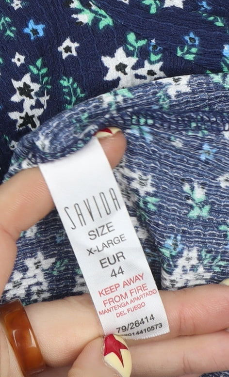 Savida Women's Blue Floral Long Sleeve Tunic Blouse Size 16
