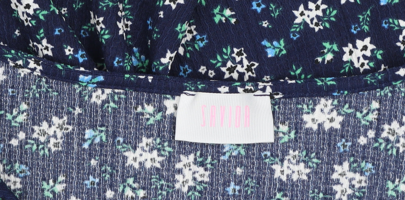 Savida Women's Blue Floral Long Sleeve Tunic Blouse Size 16