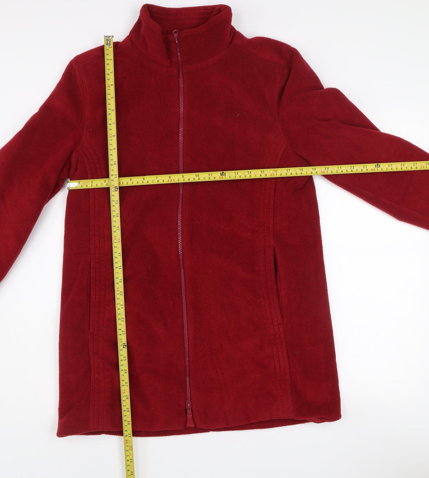 Wallis Women Red Fleece Full Zip Mid-Length Jacket Size M