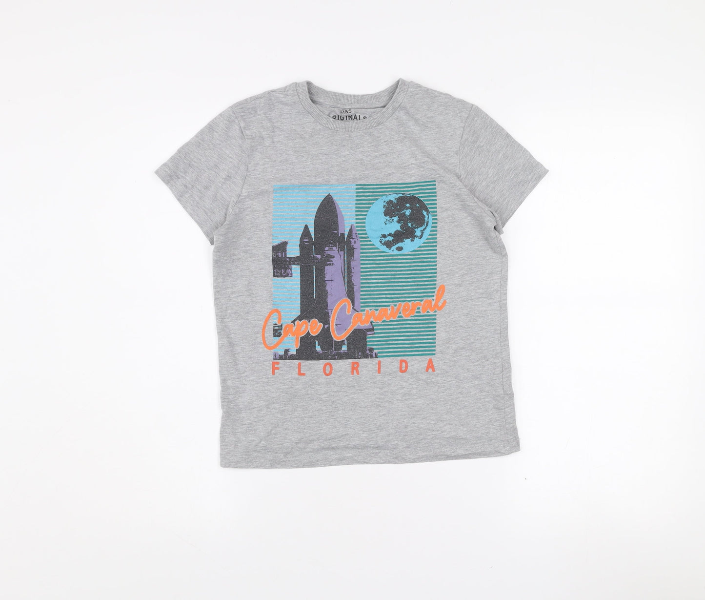 Marks and Spencer Boys Grey Space Graphic T-Shirt 9-10 Years Regular Fit
