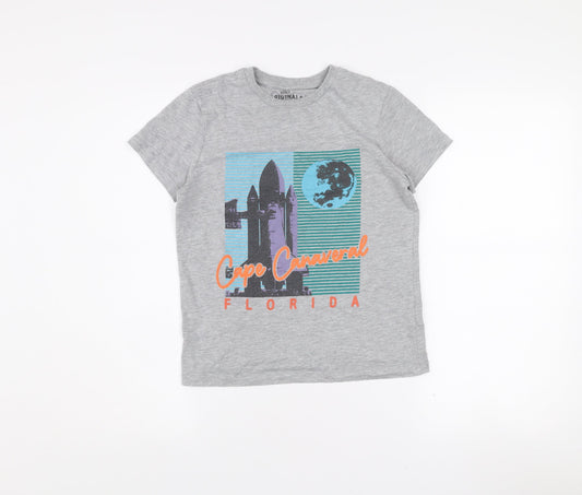Marks and Spencer Boys Grey Space Graphic T-Shirt 9-10 Years Regular Fit