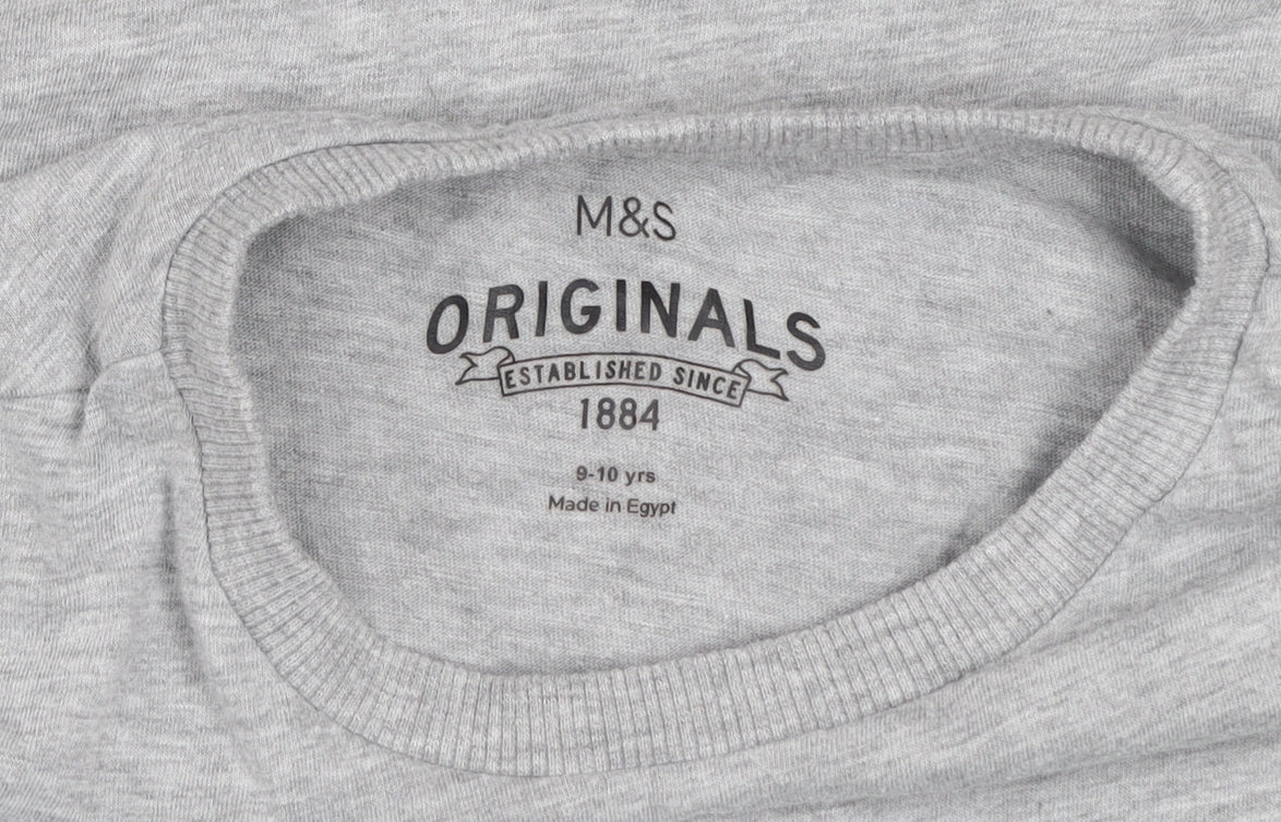 Marks and Spencer Boys Grey Space Graphic T-Shirt 9-10 Years Regular Fit