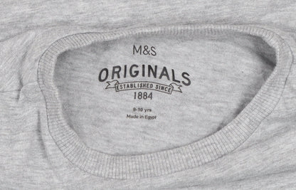 Marks and Spencer Boys Grey Space Graphic T-Shirt 9-10 Years Regular Fit